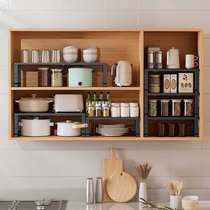 Metal Stackable Expandable Storage Shelf - Multi-Functional Home Storage Shelf, Suitable for Kitchen, Cabinet，Bathroom, Office, Garage, etc.（3PACKS/Black/Medium-Ruum Studio Home