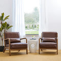 Glitzhome 2 Set Mid Century Coffee Accent Armchair, Single Reading Armchair PU Leather Lounge Chair with Walnut Ruberwood Frame-Ruum Studio Home