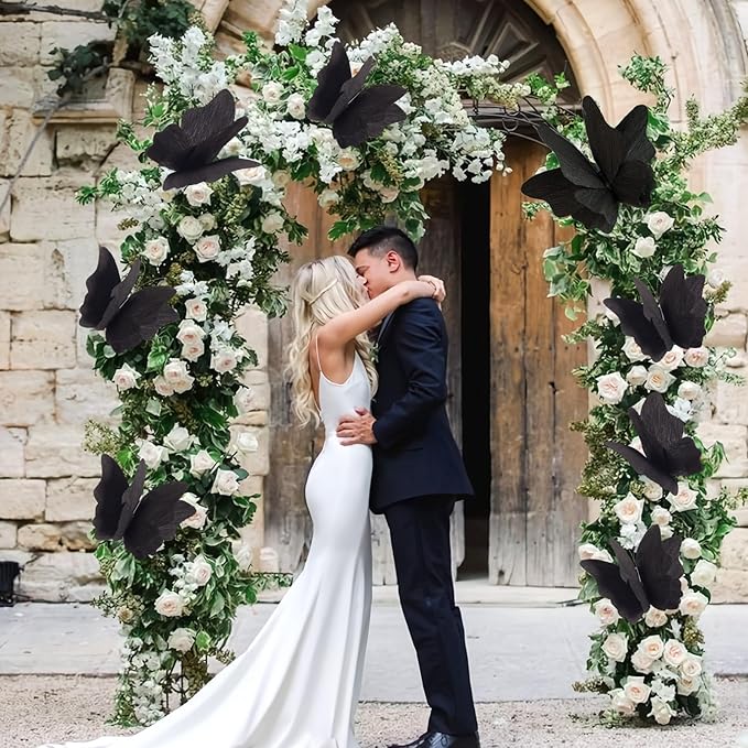 Party Butterfly Decorations, Black 3D Butterfly Birthday Decoration, 4 Pcs Crepe Paper Hanging Decor for Room, School, Black Theme, Flower Party for Garden, Dining Table Decor-Ruum Studio Home