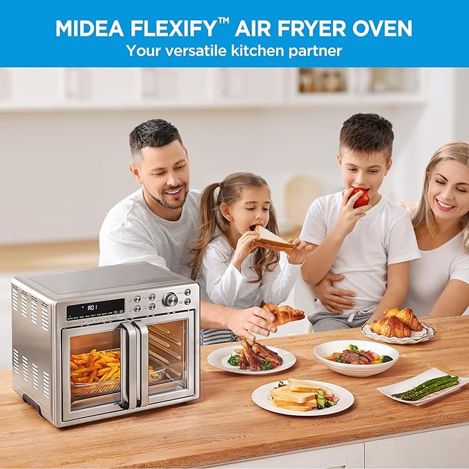 Midea Flexify French Door Toaster Oven Air Fryer Combo, 26.4 QT, Extra Large Air Fryer Countertop Oven 10-in-1 Combo, 25% Faster Cooking and 90% Less Oil, Stainless Steel-Ruum Studio Home