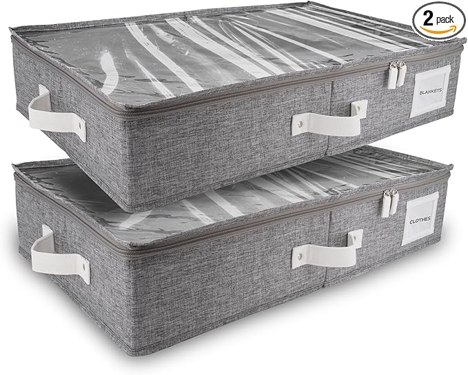 HOMELUX THEORY 2pc Under Bed Storage Containers, Bedroom Under the Bed Drawer Storage Organizer with Bins and Lids, Large Underbed Clothes Storage Box Ideal for Blanket, Fabric, & Shoes (LightGray)-Ruum Studio Home