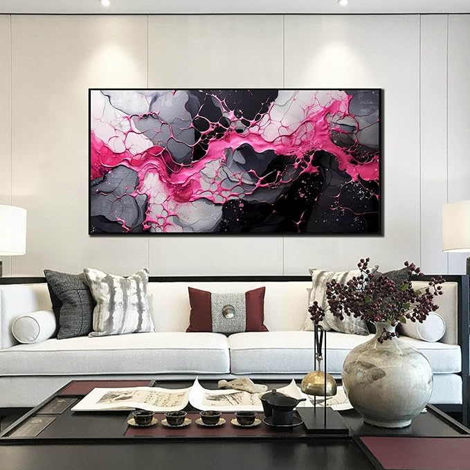 Abstract Wall Art for Living Room, Pink Canvas Wall Decor for Bedroom, Framed Picture Print, Large Size 59x29 Inches-Ruum Studio Home