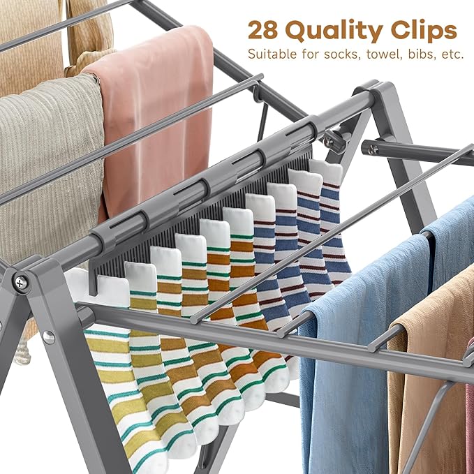 APEXCHASER Clothes Drying Rack Foldable, Metal Laundry Drying Rack Collapsible, Portable Compact Clothes Rack for Sweater Baby Clothes Towel Indoor & Outdoor, Height Adjustable Clothes Airer, Grey-Ruum Studio Home