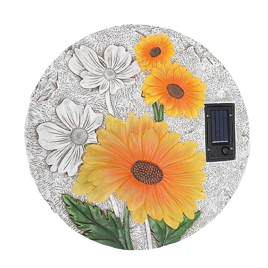 DREAM GARDEN Garden Décor Sunflower Outdoor Decorative Stones, Solar Garden Stone Resin Outdoor Garden Stone Patio, Walkway Stones Yard Art, 10.75 Inch-Ruum Studio Home