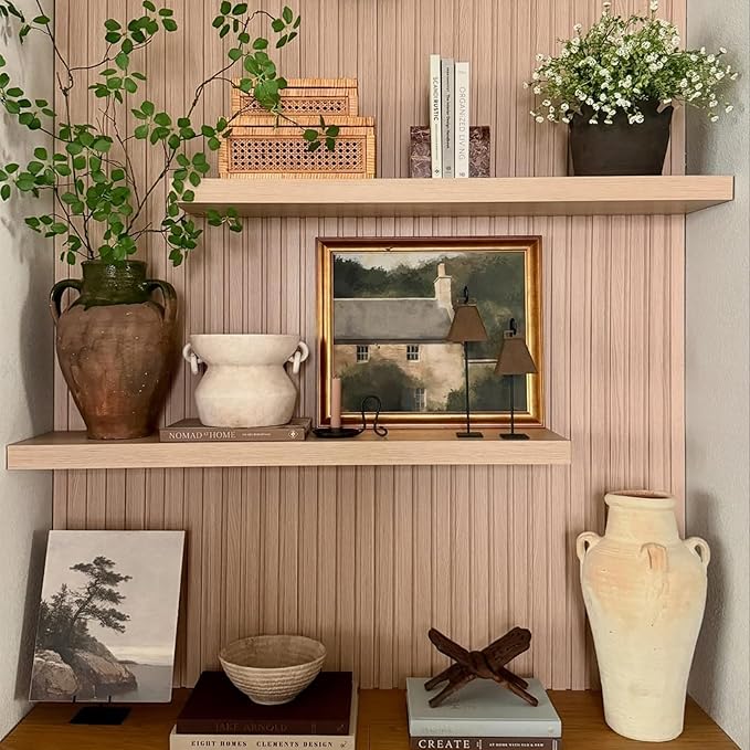 IAE Floating Wall Shelves 24 inch,Bathroom Shelves Wall Mounted,Invisible Shelves Floating Kitchen Shelves,Wooden Wall Shelves with Brackets for Living Room Wall Mounted,Easy Install,Set of 2,Natural-Ruum Studio Home