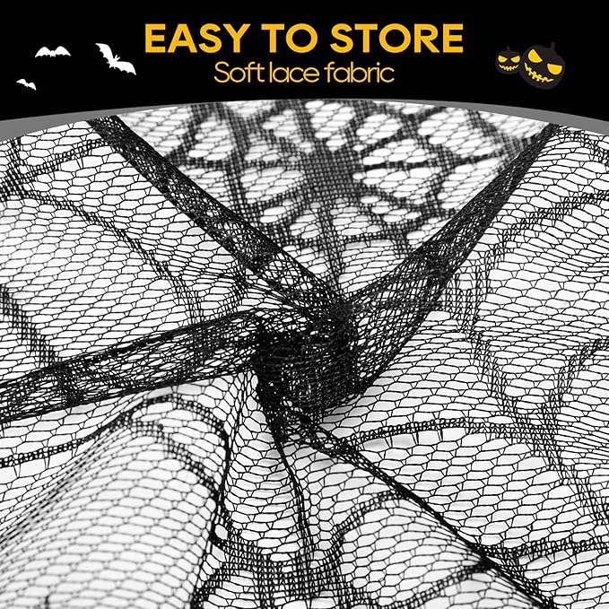 eZAKKA Halloween Table Cloth, 54" x 72" Spider Webs Tablecloths Black Tablecloth Lace Fabric Table Cloths Spooky Cover-Ruum Studio Home