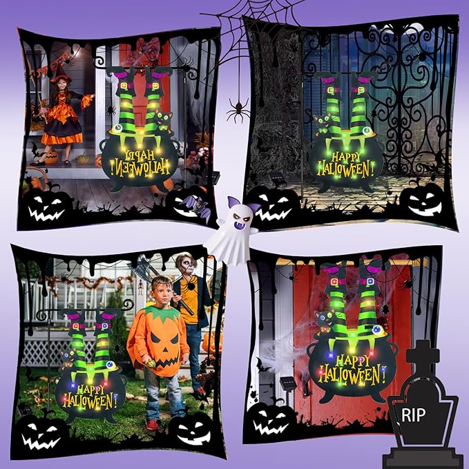 Halloween Lighted Garden Flag for Outside, Witch Feet Shape Flag Yard Decor, 8 Modes 28x40 Double Sided Cauldron Eyeball Black Cat Outdoor Hlloween Decorations for Home Porch（Multi Colored-28x40）-Ruum Studio Home