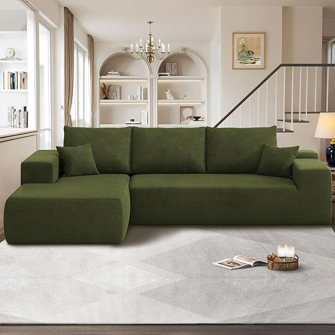 104" Cloud Sectional Couches for Living Room,L Shaped Boneless Couch in A Box,Sleeper Sofa with Comfy Chaise No Assembly Required,Green-Ruum Studio Home