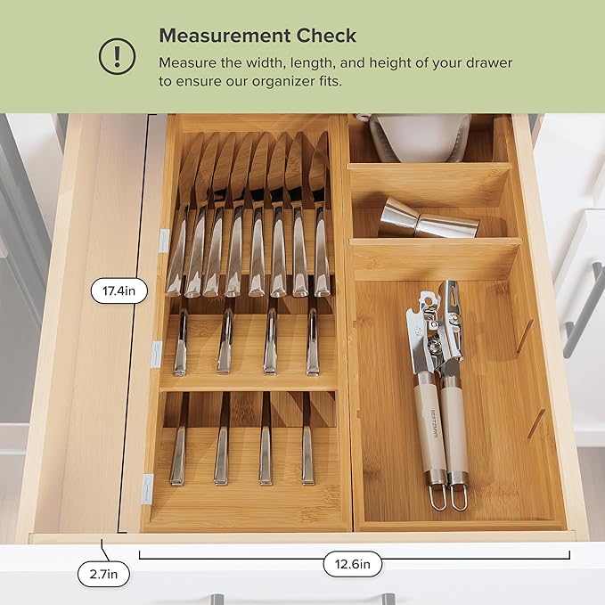 Premium Silverware and Utensil Drawer Organizers – Slanted 3-Compartment and 5-Compartment Design, Labeled Slots, Non-Slip Feet, 100% Sustainable Bamboo, 2 Pack-Ruum Studio Home