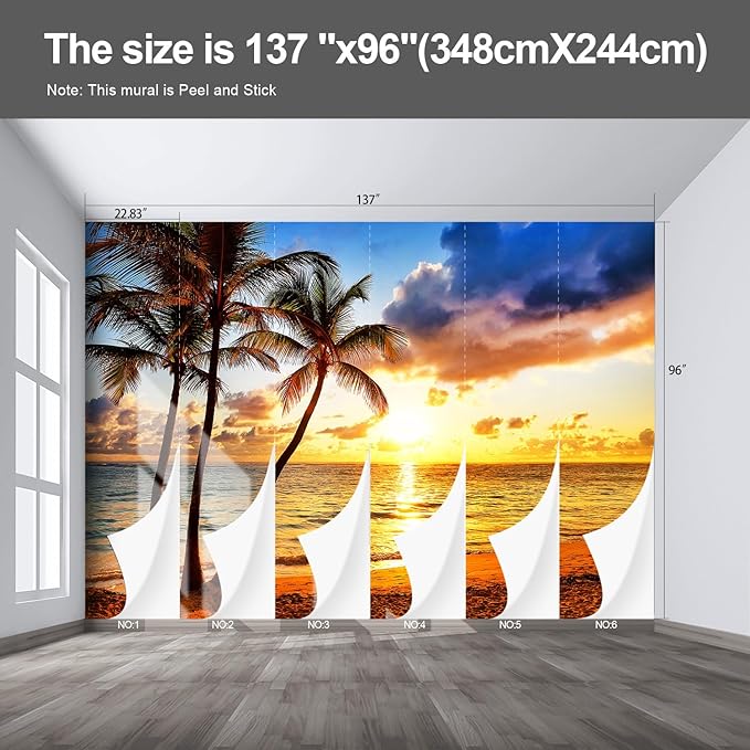 Beach Wall murals at Dusk Peel and Stick Sunset Wallpaper for Bedroom Living Room - 96"x137"-Ruum Studio Home