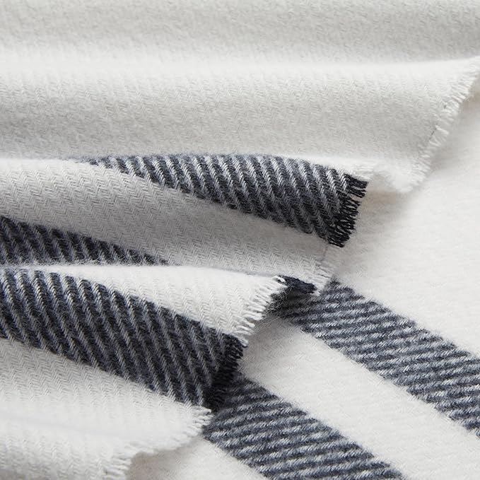 Amazon Basics Room Décor Throw Blanket, Lightweight and Cozy in Recycled Polyester, Light Grey With Blue Stripes, 50"x 60"-Ruum Studio Home