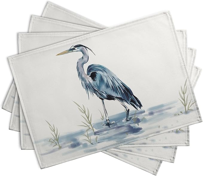 Coastal Placemats Set of 4 Summer Ocean Heron Place Mats 12x18 Inch Nautical Beach Sea Bird Pelican Table Mat Heat Resistant Non Slip Washable Linen Fabric Kitchen Dining Placemat-Ruum Studio Home