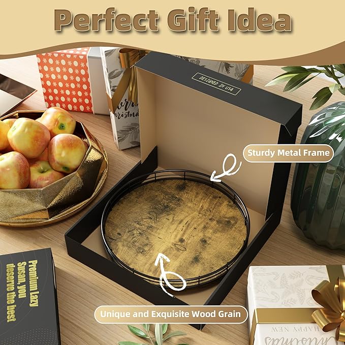 Lazy Susan Turntable Organizer for Table Top, 10’’ Round Wooden Lazy Susan for Cabinet Kitchen Countertop Pantry Dining Coffee Table for Condiments Spices, Rustic Bathroom Vanity Tray for Soap Candle-Ruum Studio Home