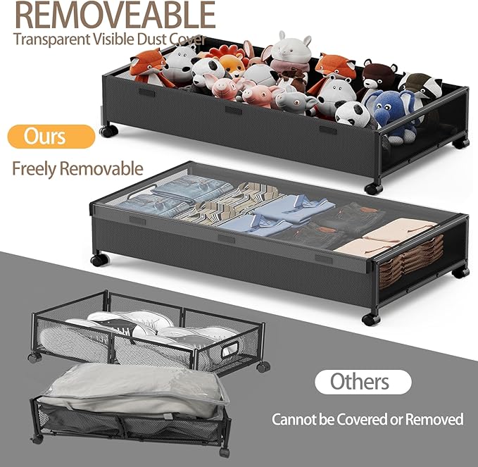 Under Bed Storage Containers with Wheels, 80L Extra-large Underbed Shoe Storage Organizer 2 Pack with Removable Lids, Large Rolling Under Bed Storage Dresser Drawers for Clothes Shoes Blankets-Ruum Studio Home