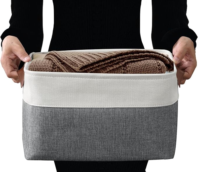 DECOMOMO Storage Bins Fabric Storage Baskets for Shelves, Linen Closet Organization Toys Nursery (Slate Grey and White, Large - 4 Pack)-Ruum Studio Home