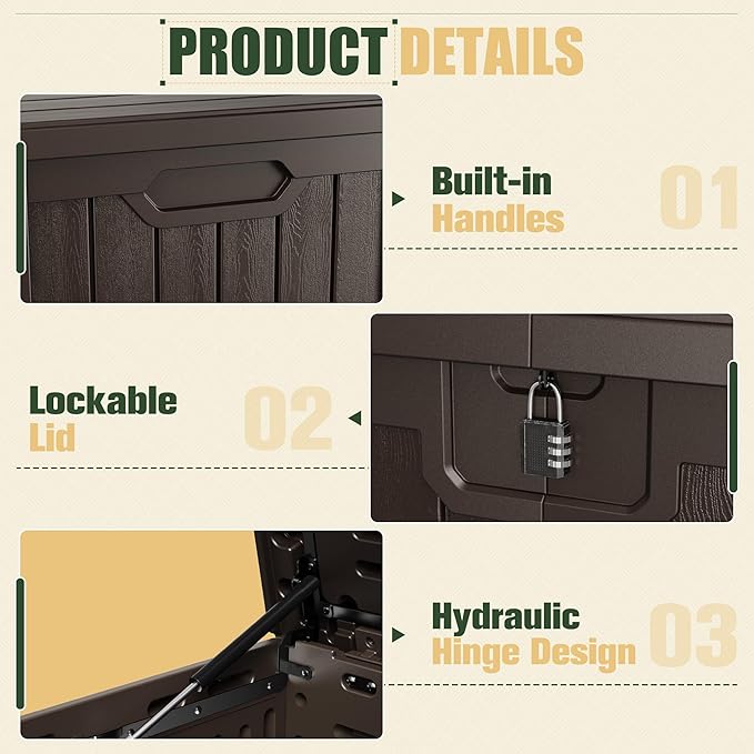 JUMMICO 250 Gallon Outdoor Resin Deck Box with Divider, Waterproof Storage Box with Lockable Lid&Side Handles for Garden Tools, Pools Supplies (Brown)-Ruum Studio Home