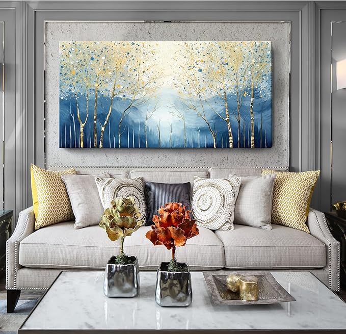 amatop Extra Large Wall Art for Living Room – Modern Forest Landscape Picture Abstract Nature Tree Scenery Canvas Art Prints Blue Wall Decor Oversized Horizontal Birch Artwork Bedroom Office 58x29 Inch-Ruum Studio Home