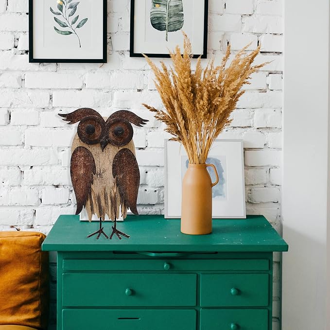 E-View Rustic Owl Figurine - Wood & Iron - Collectible - Home Decor - Brown-Ruum Studio Home
