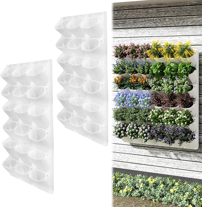 Self-Watering Vertical Wall Planter, 36 Pots Wall Mounted Garden for Indoor/Outdoor, Stackable Planter, Includes Panels, for Herbs, Flowers & Vegetables (White)-Ruum Studio Home
