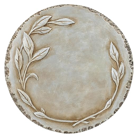 NAT & Jules Floral Laurel Wreath Leaves Pattern Dimensional Indoor Outdoor 12 inch Round Cast Resin Decorative Garden Stepping Stone, Patio, Walkway Sculpture Yard Art, Grey-Ruum Studio Home