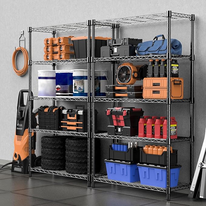 1250 lbs Storage Shelving Utility Shelving Unit 5-Tier Utility Shelving Unit Steel Organizer Wire Rack for Home,Kitchen,Office (13.7" D x 23.6" W x 62.4" H)-Ruum Studio Home