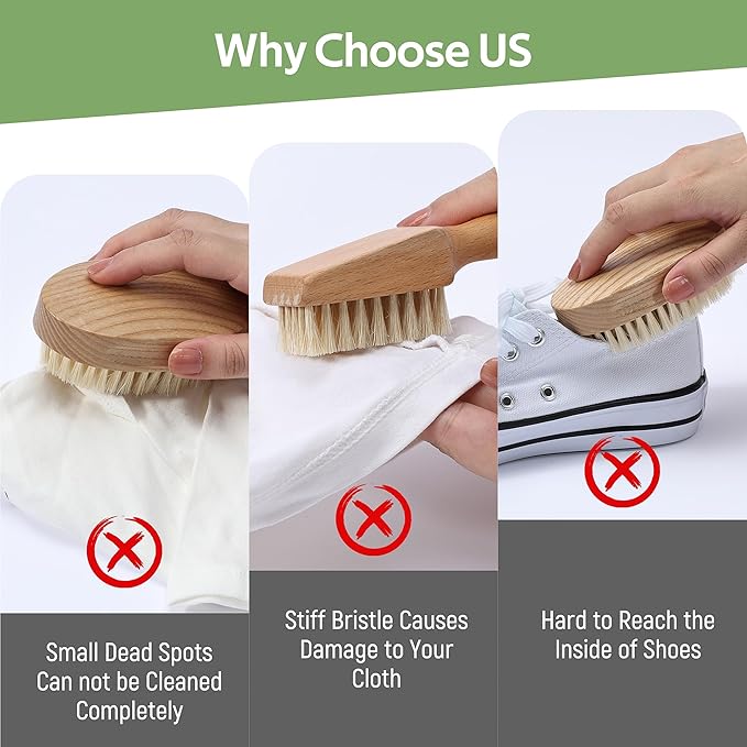 Laundry Stain Brush, Laundry Brush for Stains on Clothes, Dorm Room Essentials for College Students, Natural Boar Bristle Cleaning Brush, Fabrics Cleaning Brush for Clothes Without Damage-Ruum Studio Home