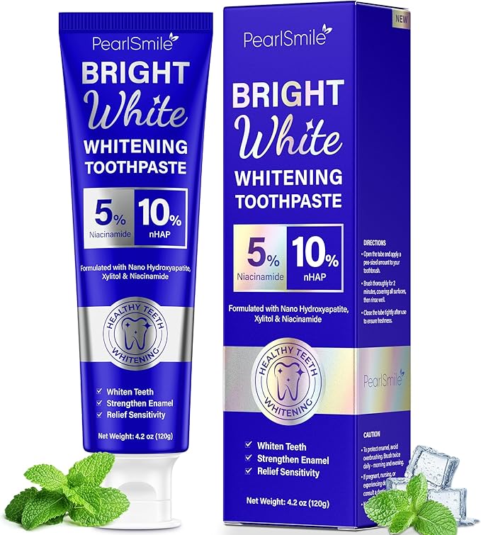 PearlSmile Niacinamide Hydroxyapatite Whitening Toothpaste – 10% Nano Hydroxyapatite + 5% Niacinamide – Strengthens Enamel, Remineralizes, Brightens Teeth – Fluoride-Free, Travel Size, 4.2oz (120g)-Ruum Studio Home