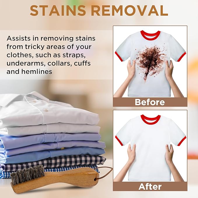 TAKAVU Stain Brush, Laundry Brush for Stain Removal, Natural Horse Hair Cleaning Brush with Ergonomic Handle, Suitable for Delicate Fabrics Without Damage, Perfect Laundry, Shoes, Boots, Home-Ruum Studio Home