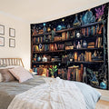 HVEST Magic Bookshelf Wall Tapestry Vintage Bookshelf Witchy Books Plant Skull Gothic Halloween Tapestry Wall Hanging Starry Sky Tapestries for Bedroom Living Room Dorm, 70.9L x 92.5W Inches-Ruum Studio Home