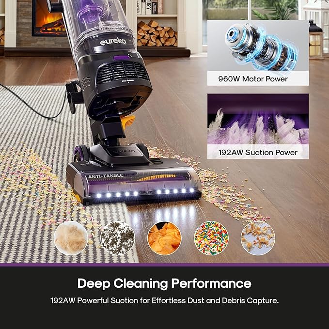 Eureka FlexReach Powerful Upright Vacuum Cleaner for Carpet and Hard Floor, Lift-Away Vacuum with Large Dust Cup, Anti-Tangle, NEU651PL, Purple-Ruum Studio Home