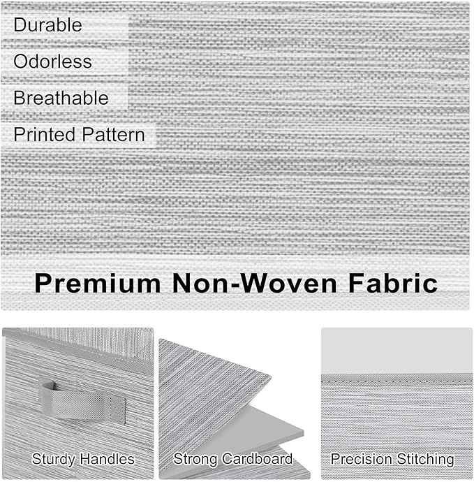 WUIKE Storage Bins with Lids, Collapsible Stackable Storage Bins with Handles, Clothing Storage Containers for Closet, Fabric Shelf Baskets, Large, Light Gray/Slub Gray, 3-Pack-Ruum Studio Home