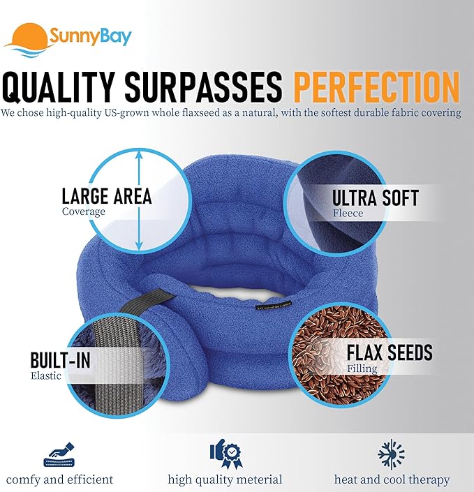 SunnyBay Microwave Heating Pad, Microwavable Heated Neck and Shoulder Wrap, Hands-Free Weighted Moist Hot or Cool Pack, Soft Fleece Cover and Flaxseed Filling, 26 Inch Length, SkyBlue-Ruum Studio Home