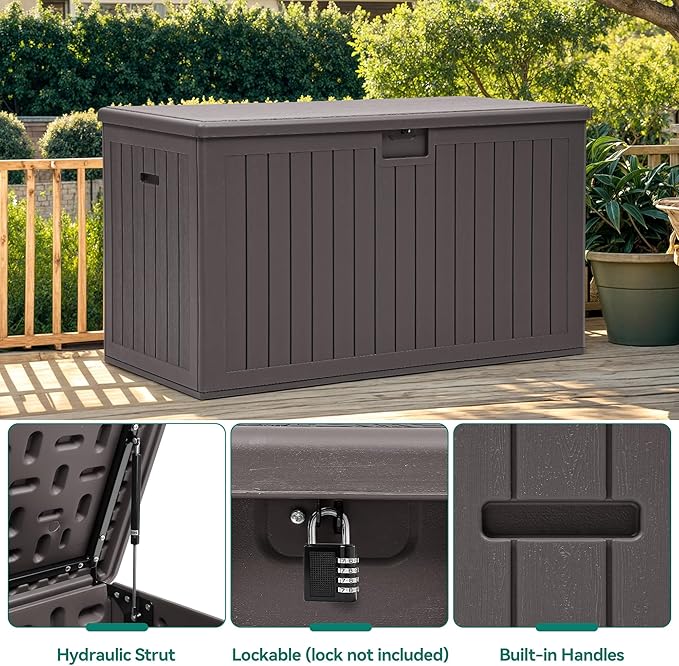 YITAHOME 200 Gallon Extra Large Deck Box, Double-Wall Resin Outdoor Storage Box with Flexible Divider for Patio Cushions Pool Supplies Garden Tools, 990 lbs Load Capacity, Lockable (Brown)-Ruum Studio Home
