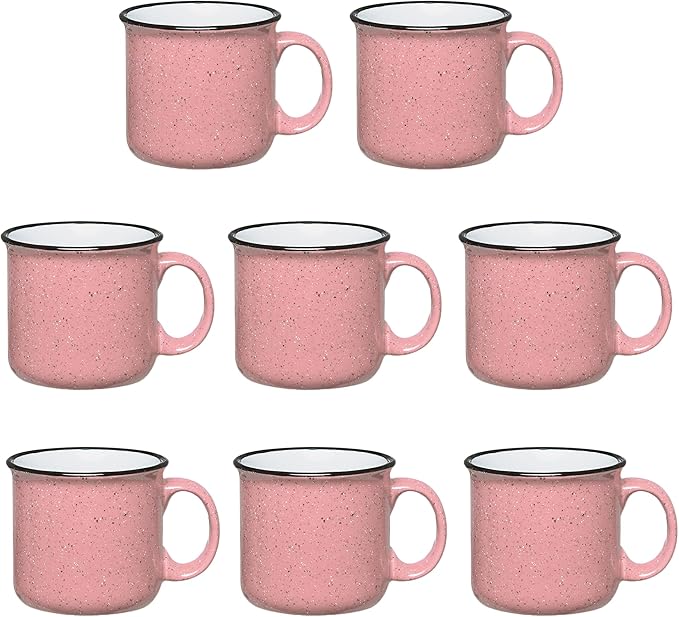 Set of 8 Ceramic Campfire Mugs – 15 Oz, Pink – Coffee & Tea Cups for Home, Work, Travel, Camping – Customizable, Great for DIY, Events, Companies-Ruum Studio Home