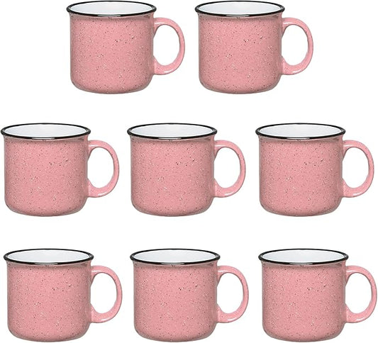 Set of 8 Ceramic Campfire Mugs – 15 Oz, Pink – Coffee & Tea Cups for Home, Work, Travel, Camping – Customizable, Great for DIY, Events, Companies-Ruum Studio Home