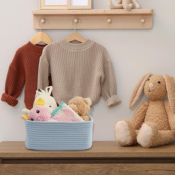 Small Woven Storage Baskets 12“X8”X5“ Decorative Rope Bins for Organizing Shelves, Closets, and Toys, Empty Gift Baskets, Cute Organizer Basket for Home and Office (blue, regular)-Ruum Studio Home
