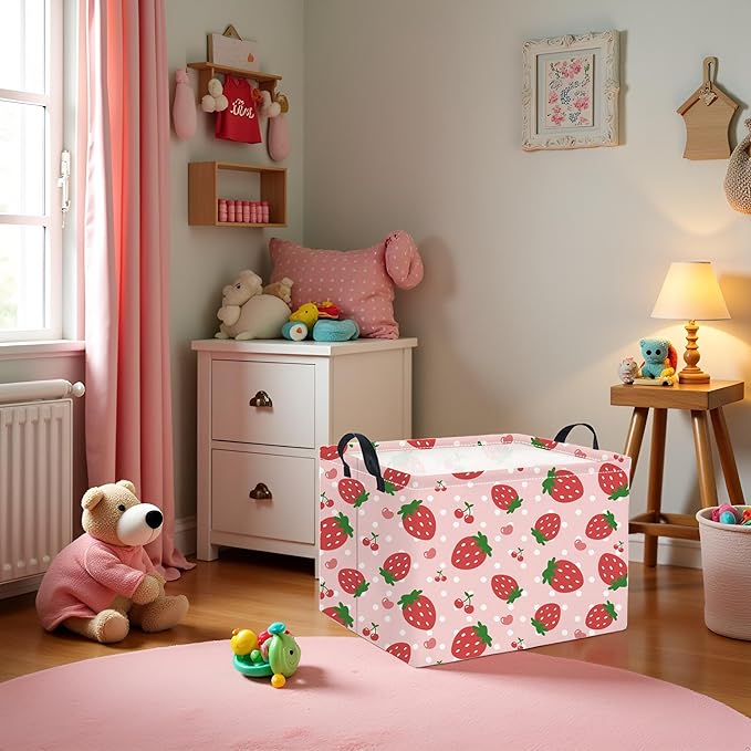 HIYAGON Rectangular Baby Girl Basket Kids Baby Storage Basket Toy Storage Bin Organizer Box Room Decor(Strawberry)-Ruum Studio Home