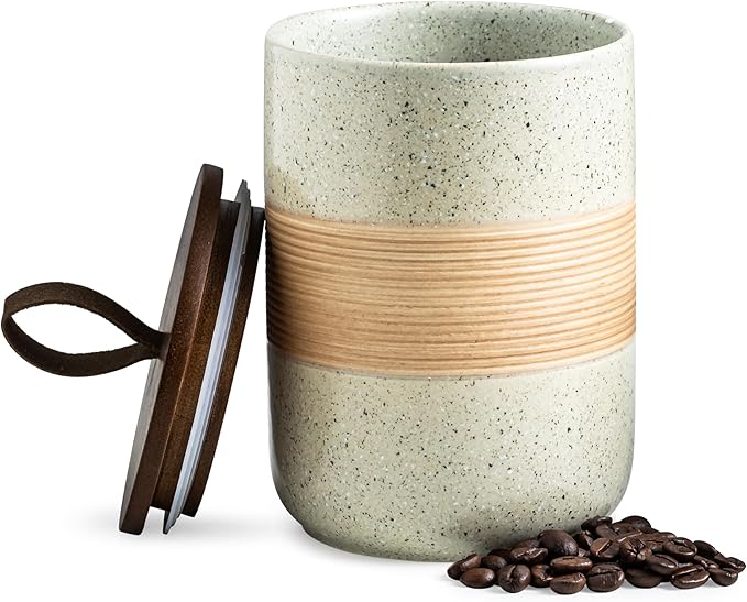 Coffee Storage Container Jar with Lid, Ceramic Kitchen Food Storage Jars with Airtight Lids for Spice Sugar Cookie, Stackable Decorative Jars for Coffee Countertop, 28oz-Ruum Studio Home