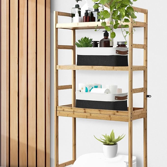 DECOMOMO Narrow Storage Bins Small Baskets for Organizing Bathroom, Toilet Tank, Towel Storage, Entryway, Gifts (Black and White - Set of 4)-Ruum Studio Home