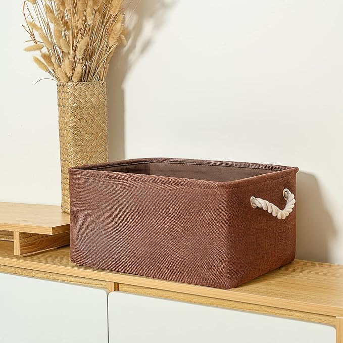 TheWarmHome Decorative Basket Rectangular Fabric Storage Bin Organizer Basket with Handles for Clothes Storage (Brown, Large-1Pack,15L*10.5W*8H)-Ruum Studio Home