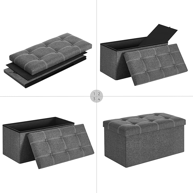 SONGMICS Mazie Collection - 30 Inches Ottoman Storage Bench, 21 Gal. Folding Chest with Breathable Linen-Look Fabric, Load up to 660 lb, for Entryway, Living Room, Bedroom, Dark Gray ULSF001G01-Ruum Studio Home