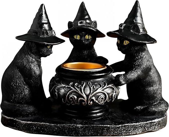 Halloween Black Cat Candle Holder, Cute Halloween Table Decor & Mantel Decoration (Black)-Ruum Studio Home