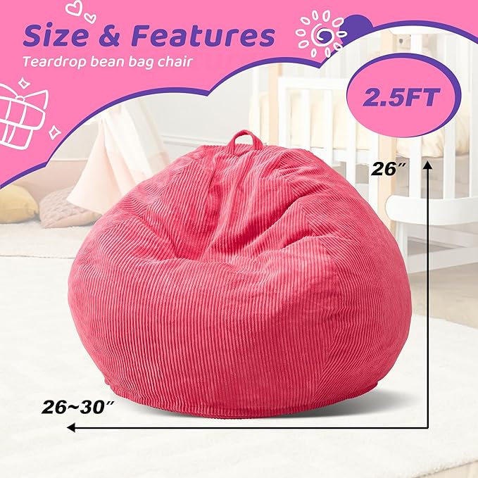 Bean Bag Chairs Teardrop Bean Bag Chair Beanbag Chair with Memory Foam Filled Machine Washable Cover for Living Room, Bedroom (Small,Pink)-Ruum Studio Home