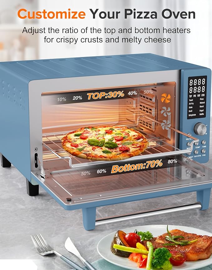 Nuwave Bravo Pro Smart Air Fryer Toaster Oven Combo, Airfryer Convection Oven Countertop, 10-in-1 Functions with Quicker & Even Crisp Technology, 1800W, 50-450°F, PFAS-Free, 21QT, Cozy Blue-Ruum Studio Home