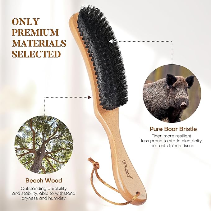 BFWood Clothes Brush - Boar Bristle Hat Brush Lint Brush for Suits, Cashmere, Wool, Velvet, Suede and Pet Hair - Large Beech Handle-Ruum Studio Home