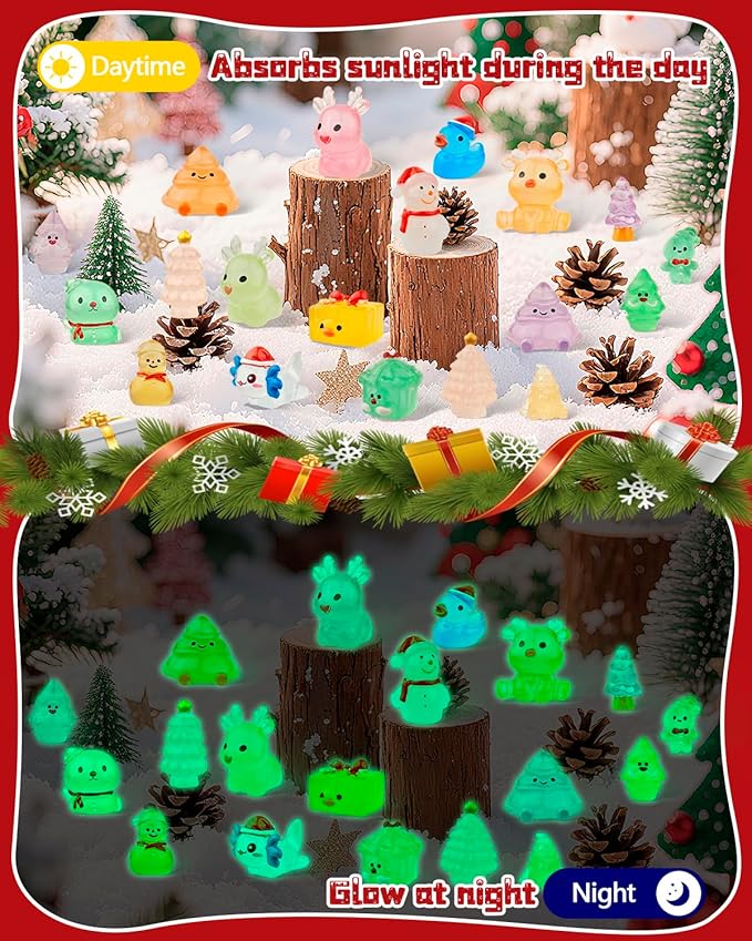 75 Pcs Miniature Christmas Figurines - Luminous Mini Resin Figures to Hide, Glow in The Dark Resin Animals for Micro Landscape Aquarium Fairy Garden Dollhouse Decor-Ruum Studio Home