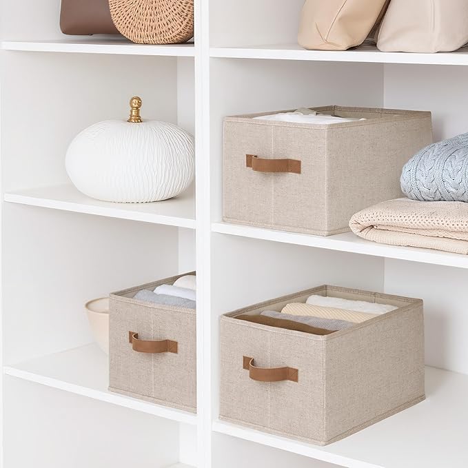 StorageWorks Storage Baskets for Shelves, Foldable Fabric Closet Storage Bins with Handles, Clothes Organizer Laundry Baskets, Brown & Beige, 3-Pack, Large-Ruum Studio Home