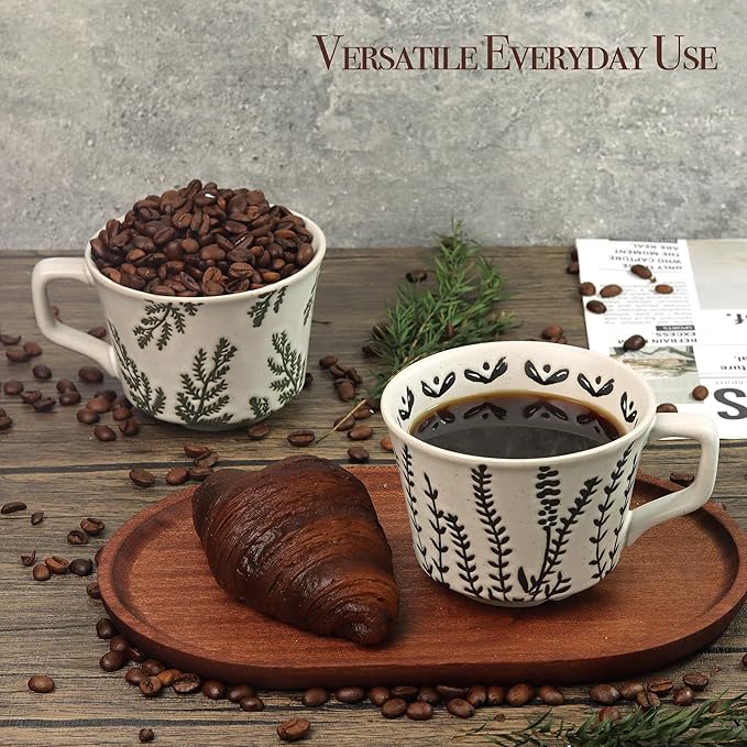 Ceramic Coffee Mug, 12 oz Novelty Unique Teacup with Large Handle, Stoneware Cup for Tea Mocha Latte Cappuccino Espresso (Leaf)-Ruum Studio Home