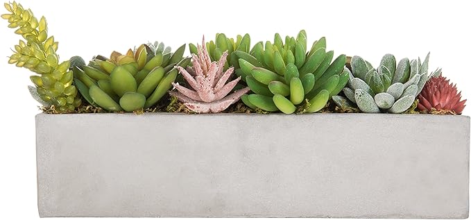 MyGift Faux Succulent Plant Arrangement in 12-Inch Gray Cement Pot-Ruum Studio Home