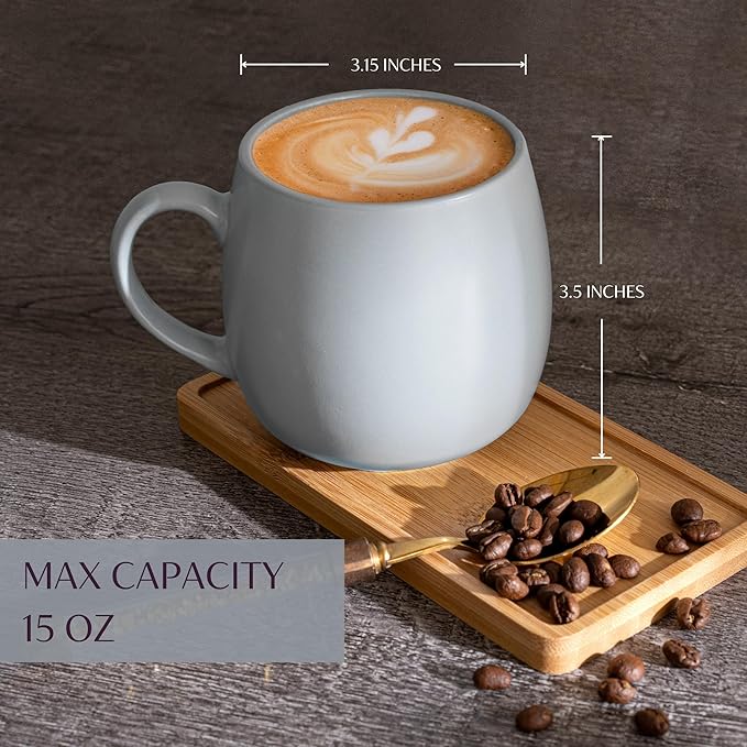 Ceramic Coffee Mugs Set of 6, 14oz - Modern Scandinavian Aesthetic - Microwavable Stoneware Coffee Cups with Comfortable Handle - Tea Mug Set for Latte, Cappuccino, Soup - Pale Blue Mist-Ruum Studio Home